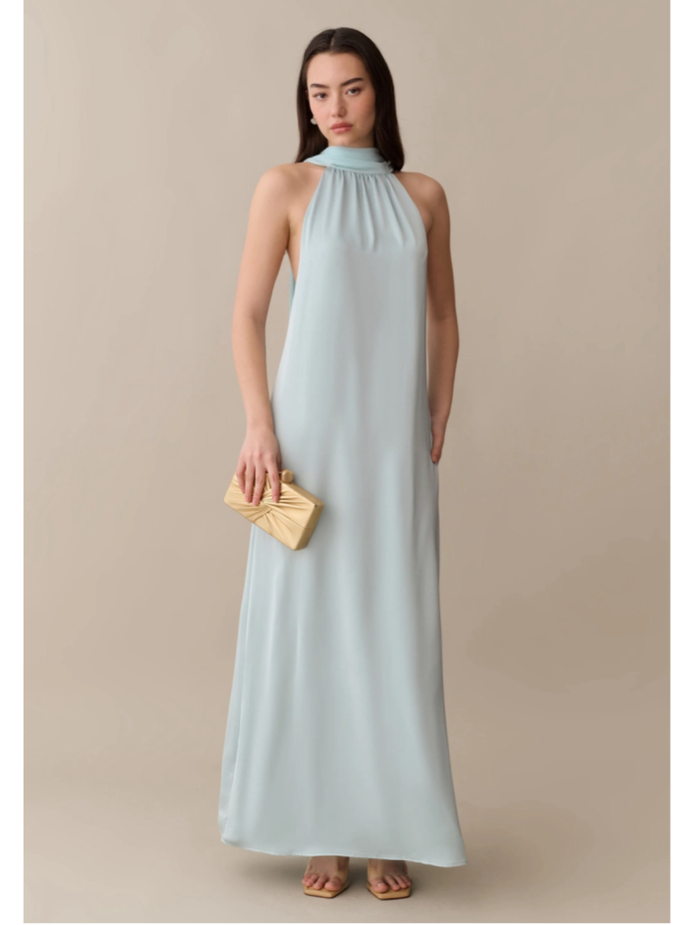 Women's o.p.t Alessia Dress Maxi Dress Size M Light Blue Halter Neck - Picture 2 of 8